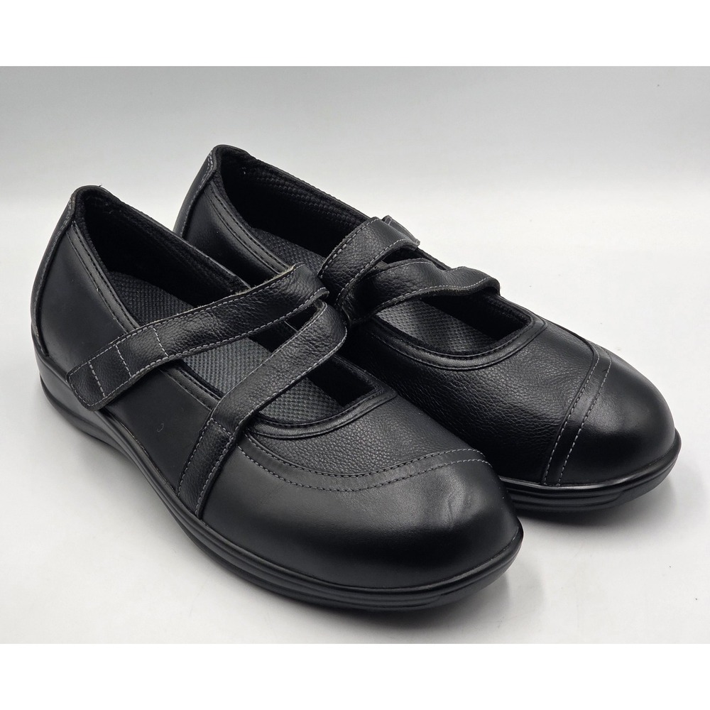 Orthofeet Celina Mary Jane Black Leather Comfort Shoe 7.5D Wide Orthopedic